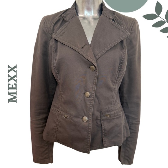 Mexx Military Style Utility Jacket Brown Asymmetrical Button Up Size 8 UK 12 - Picture 7 of 8